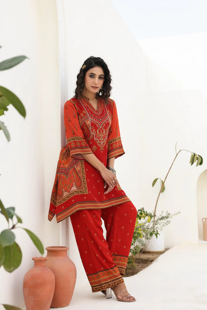 Traditional Print Short Kurti with Pant