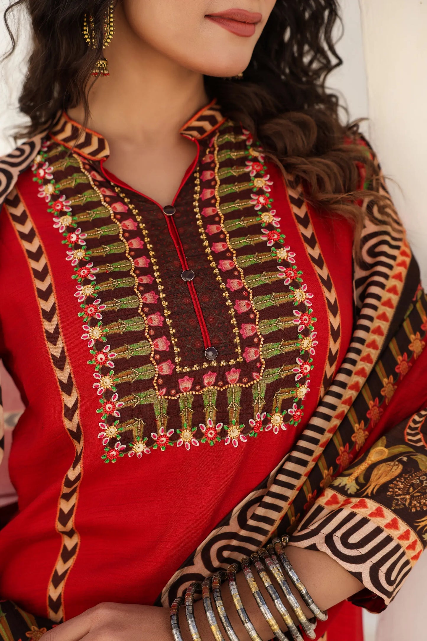 Traditional Print Straight Kurti with Pant and Printed Dupatta
