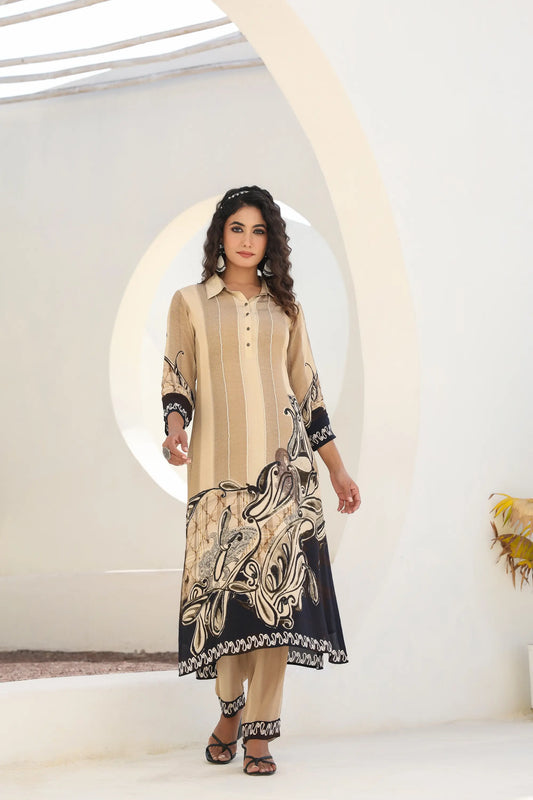 Abstract Print Straight Kurti with Pant