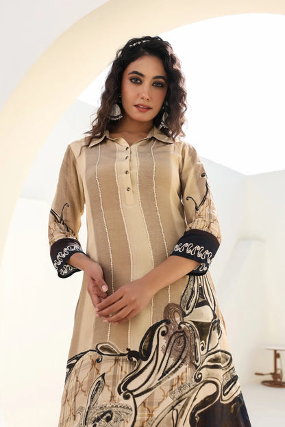 Abstract Print Straight Kurti with Pant