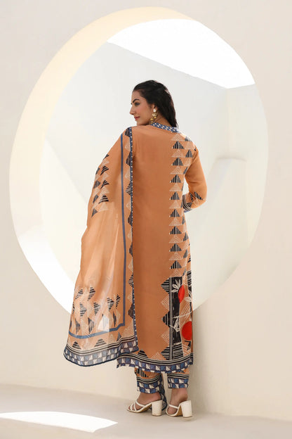 Abstract Print Straight Kurti with Pant and Printed Dupatta