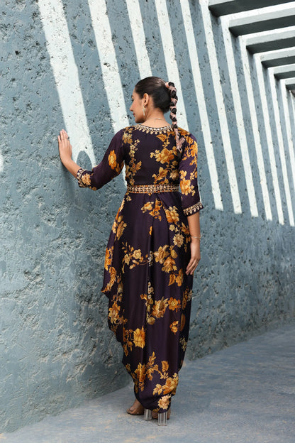 Black Drape Set with Neck Embellish