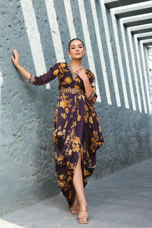Black Drape Set with Neck Embellish