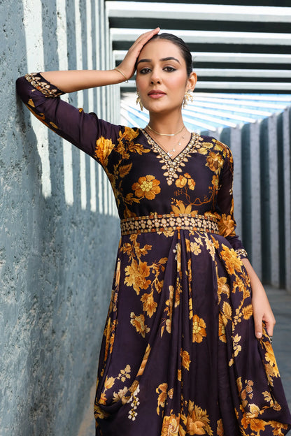 Black Drape Set with Neck Embellish