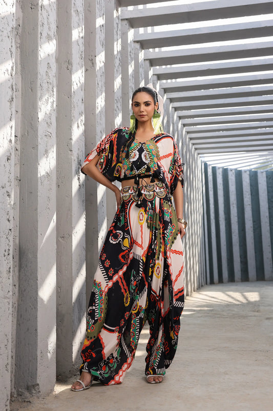 Dhoti Pant Co-Ord Set With Embellish Belt And Top