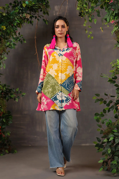 Printed Short Top with Light Embellish