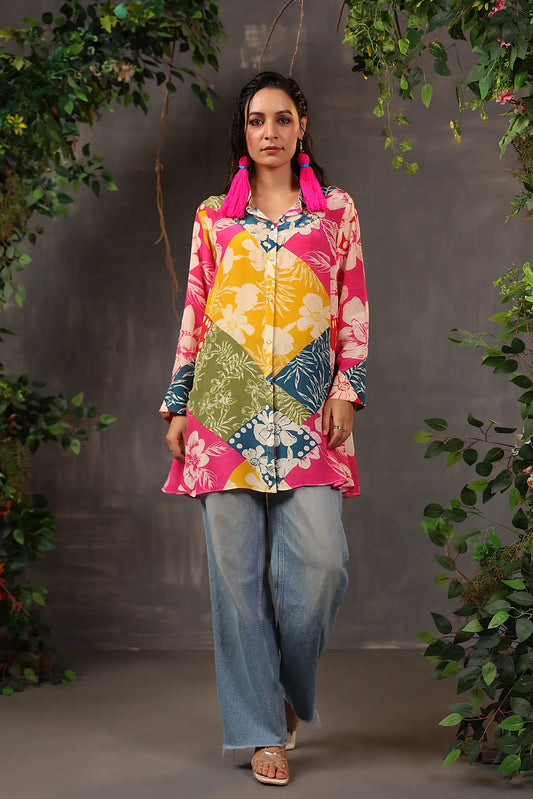 Printed Short Top with Light Embellish