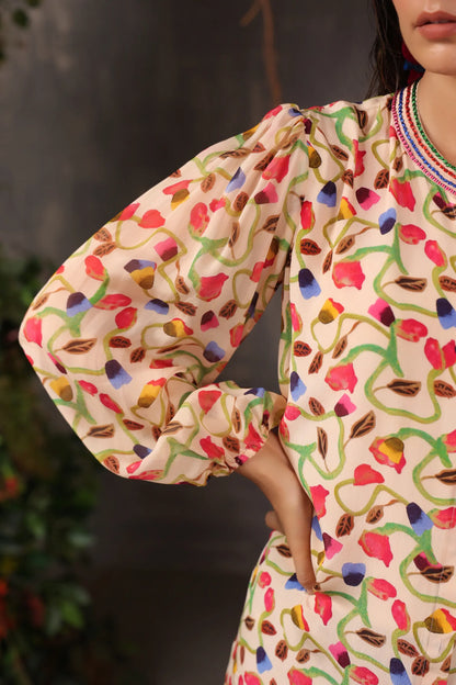 Printed Short Top with Light Embellish on Collar