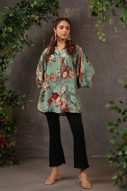 Printed Short Top with Light Embellish