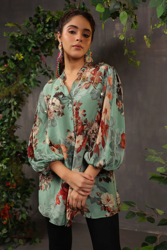 Printed Short Top with Light Embellish