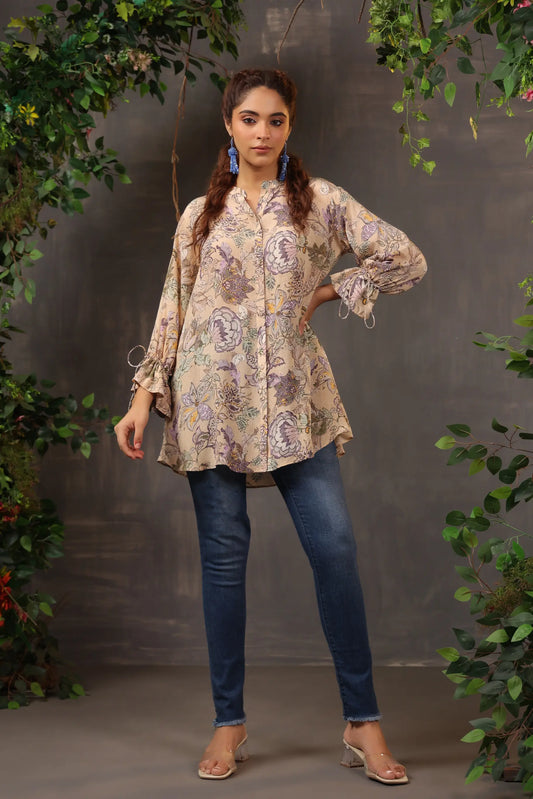 Printed Short Top with Light Embellish