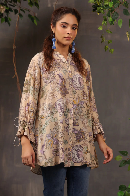 Printed Short Top with Light Embellish