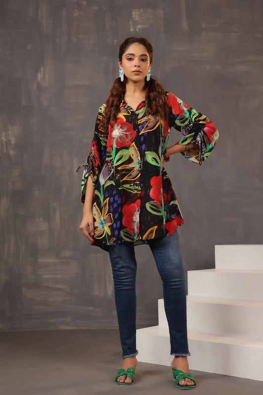 Printed Short Top with Light Embellish