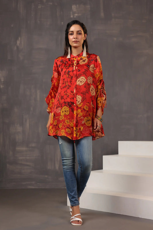 Printed Short Top with Light Embellish