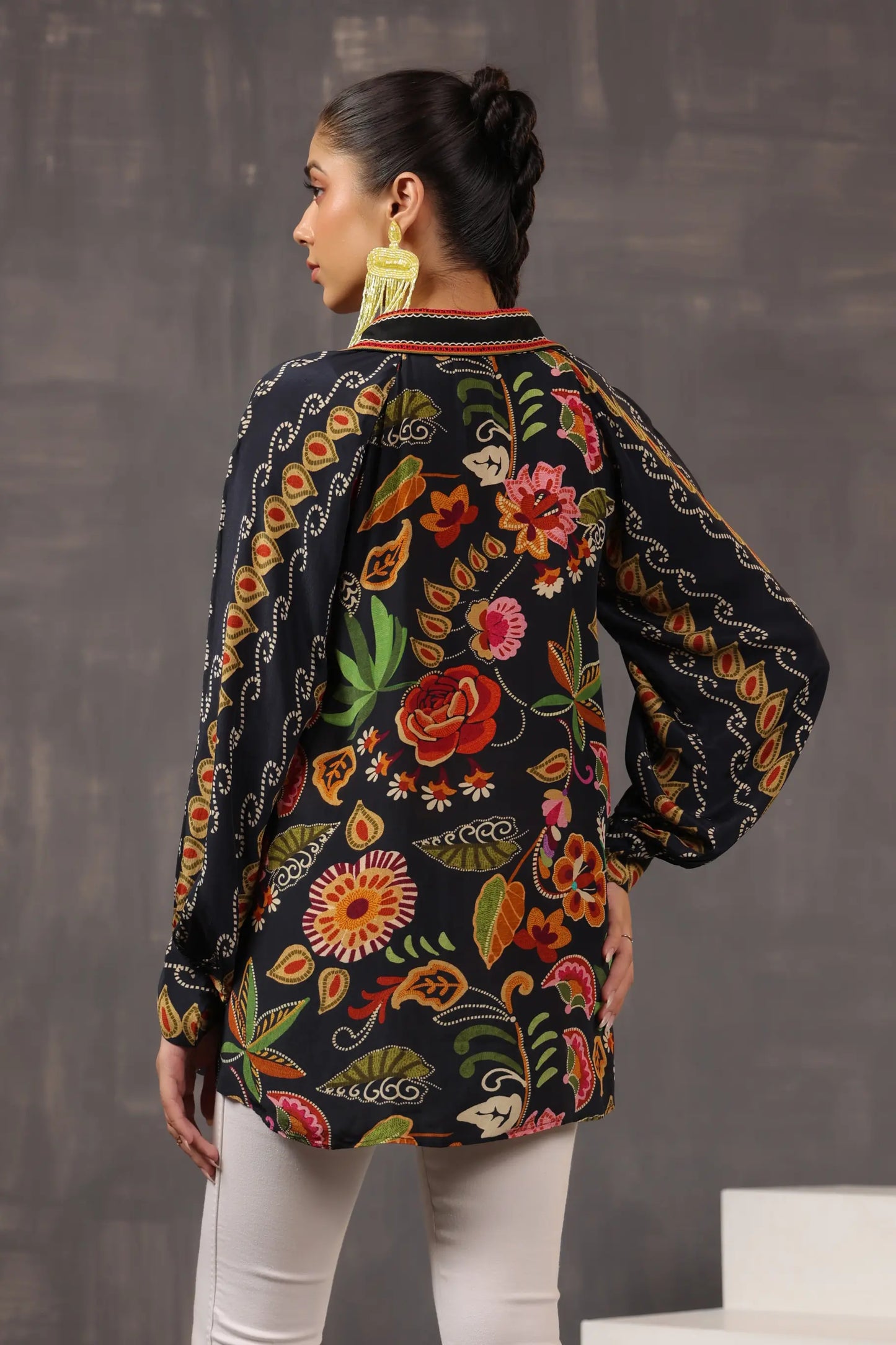 Printed Short Top with Light Embellish on Collar
