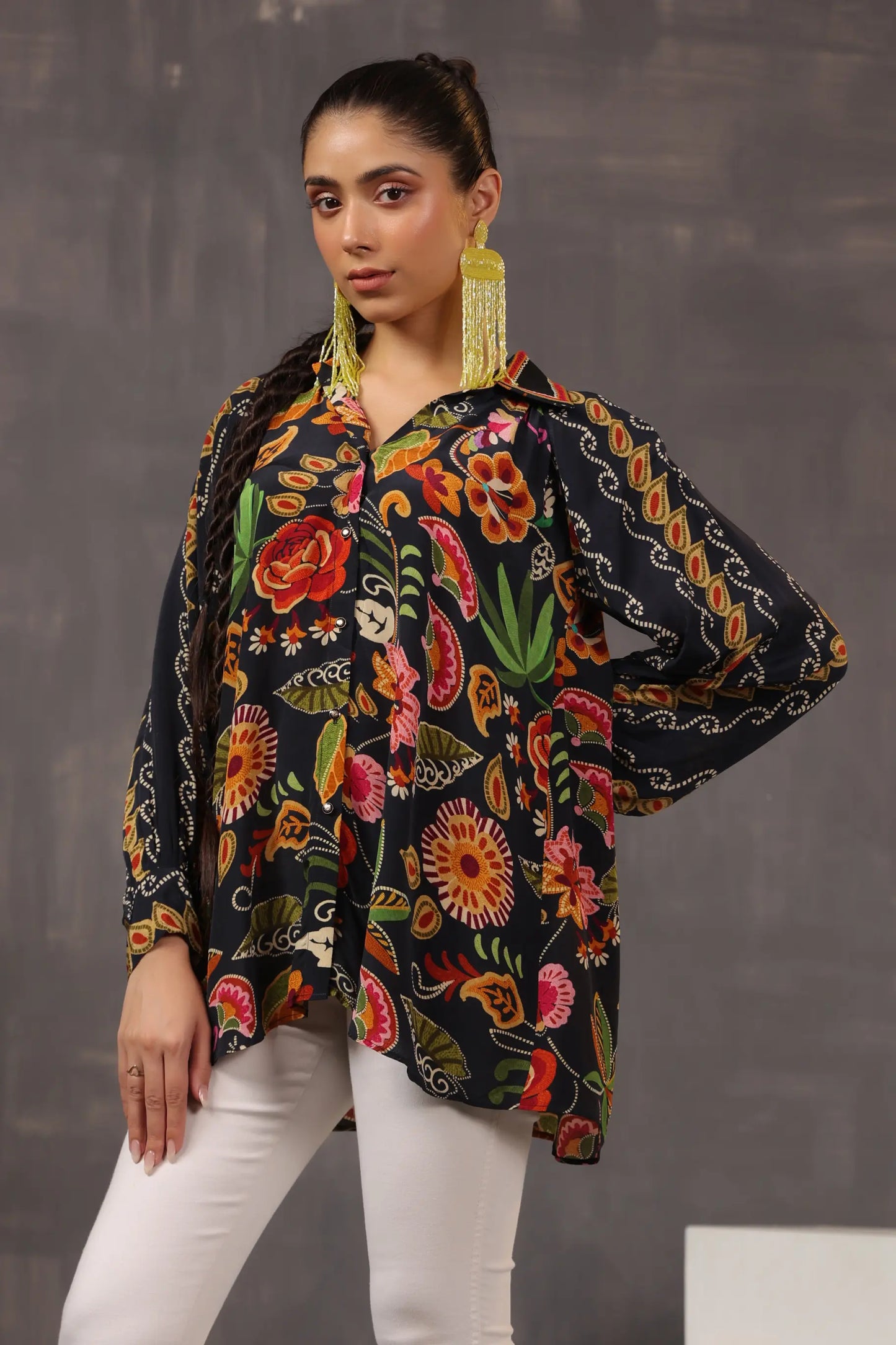 Printed Short Top with Light Embellish on Collar