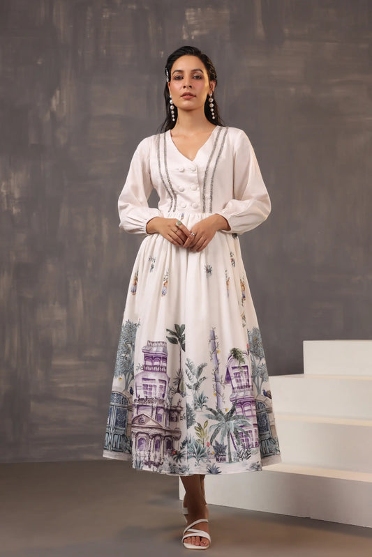 Landscape Print Cotton Dress