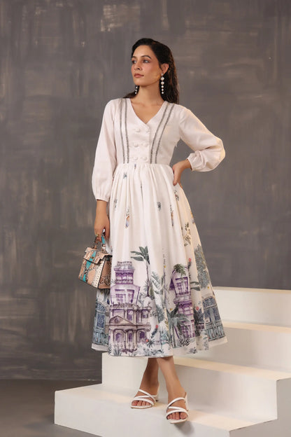 Landscape Print Cotton Dress