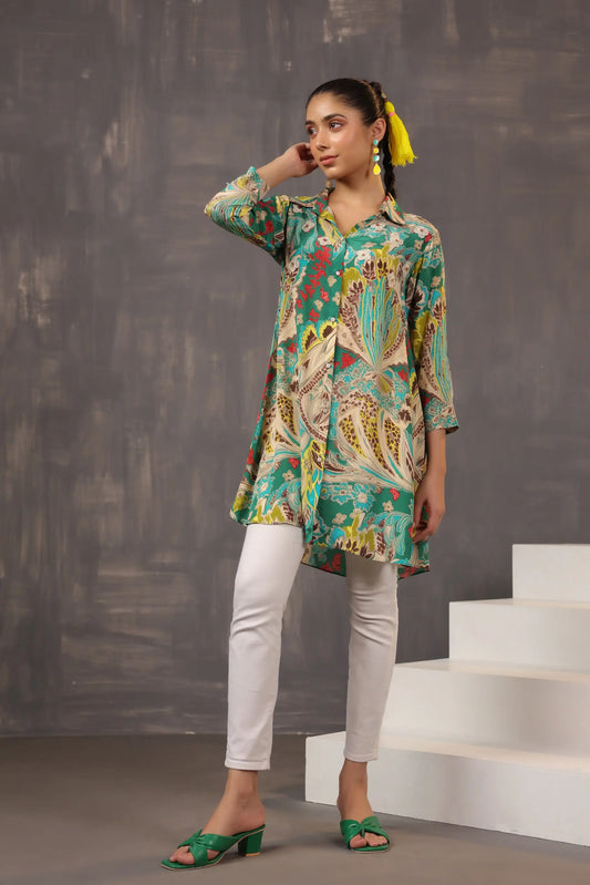 Printed Short Top with Light Embellish
