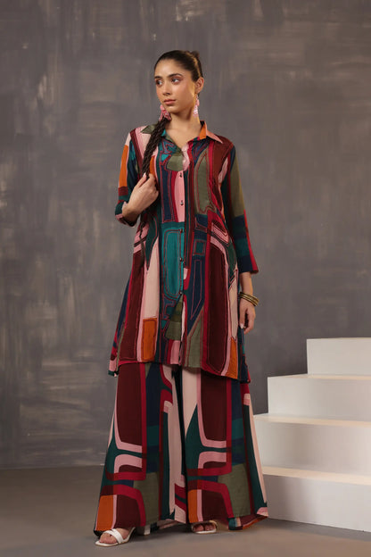 Abstaract Print Top with Co-Ordinated Plalazzo