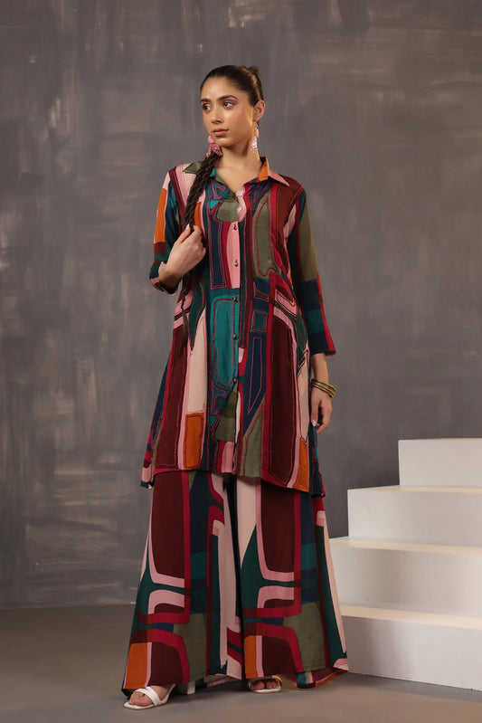 Abstaract Print Top with Co-Ordinated Plalazzo
