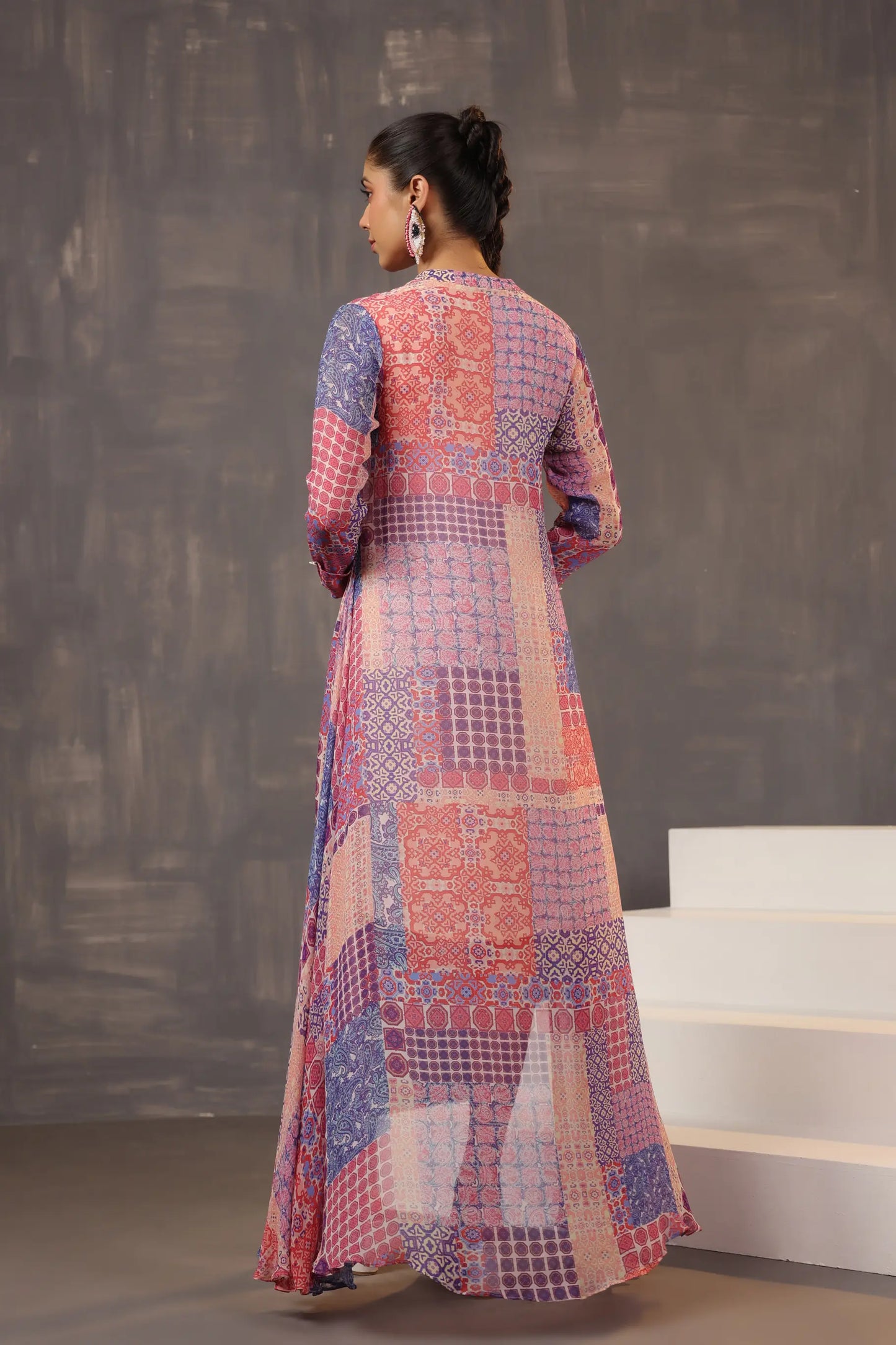 Abstract Print Knee Length Dress with light Embellish