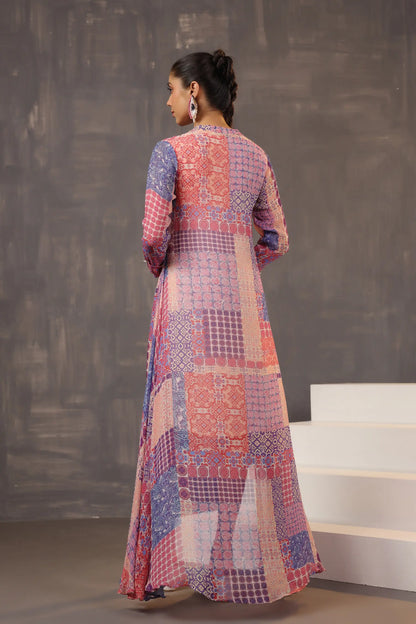 Abstract Print Knee Length Dress with light Embellish