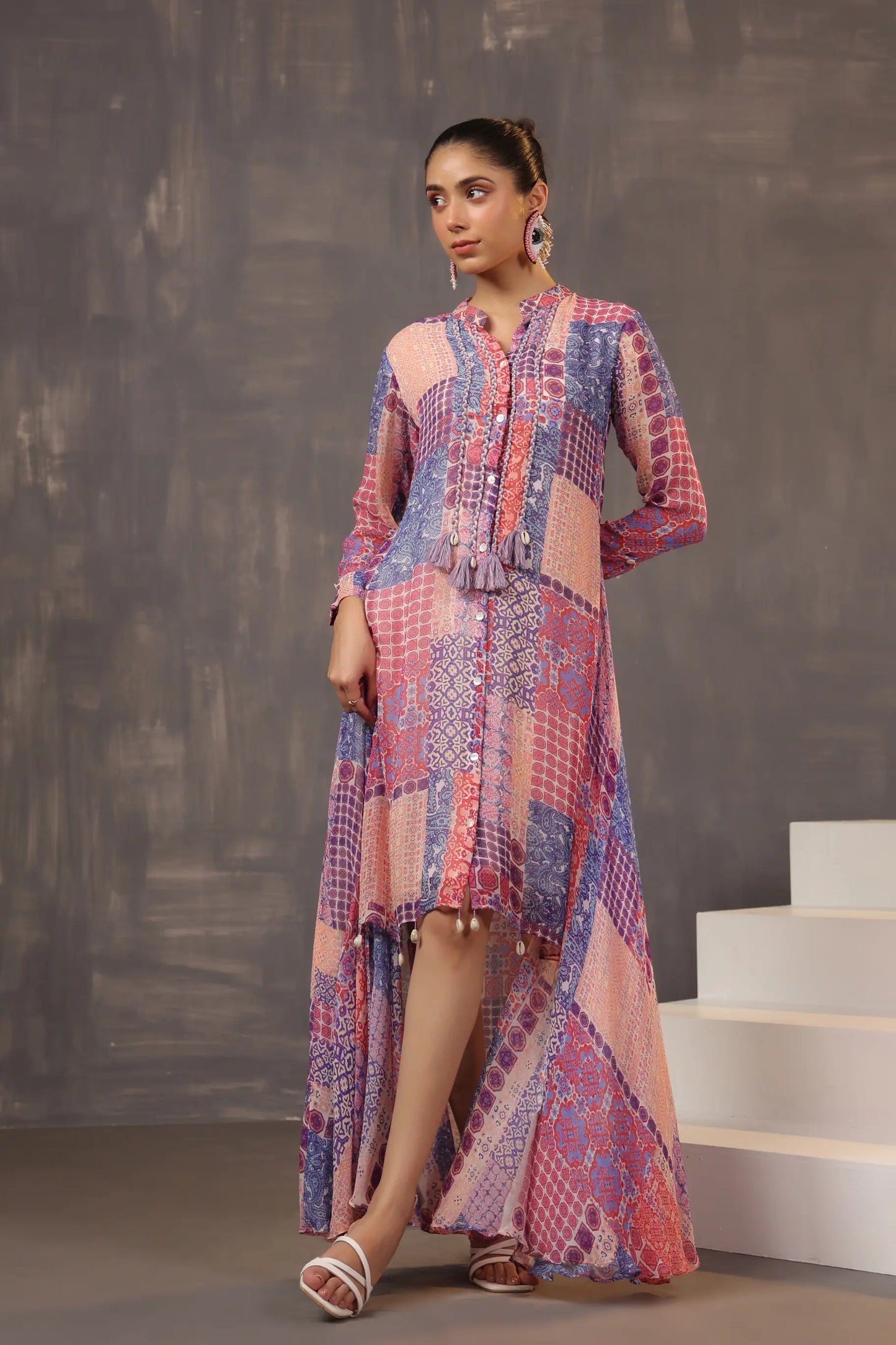 Abstract Print Knee Length Dress with light Embellish