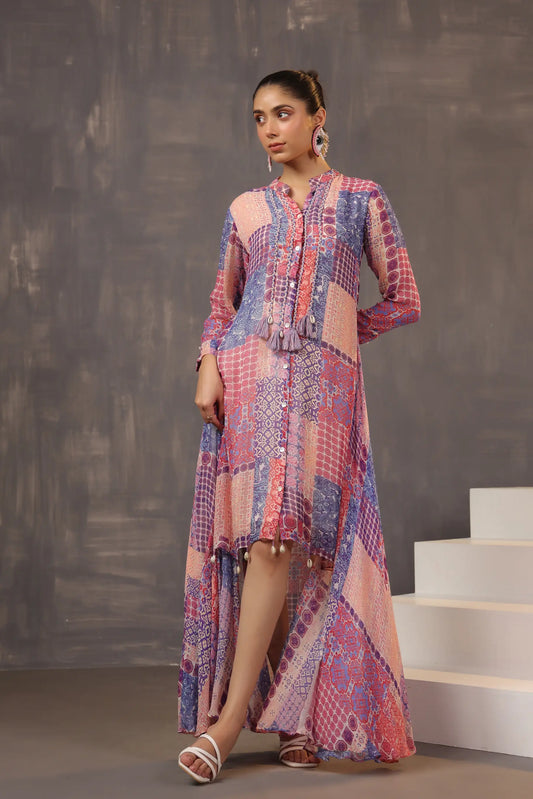 Abstract Print Knee Length Dress with light Embellish
