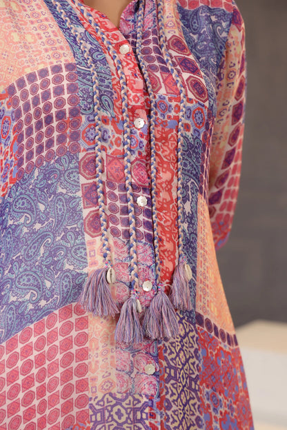 Abstract Print Knee Length Dress with light Embellish