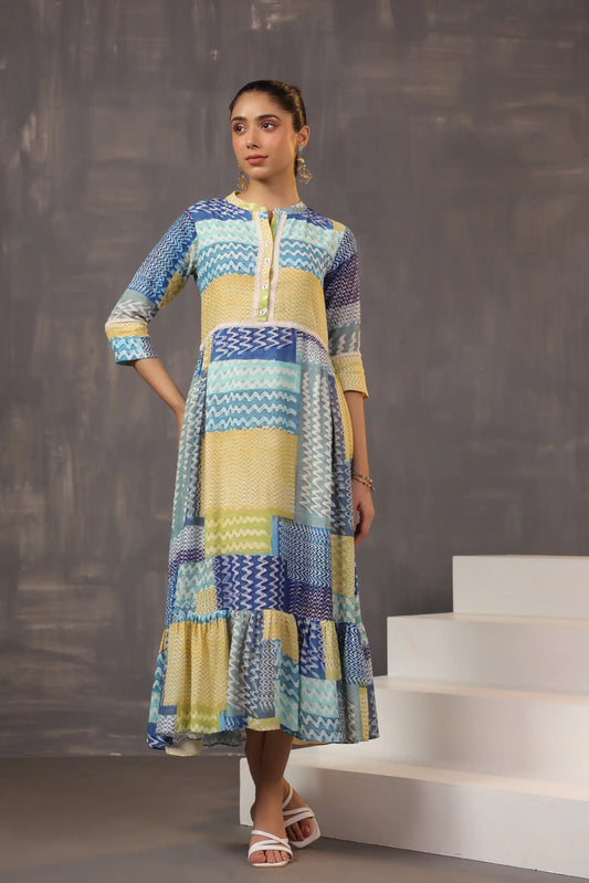 Abstract Collage Printed Dress