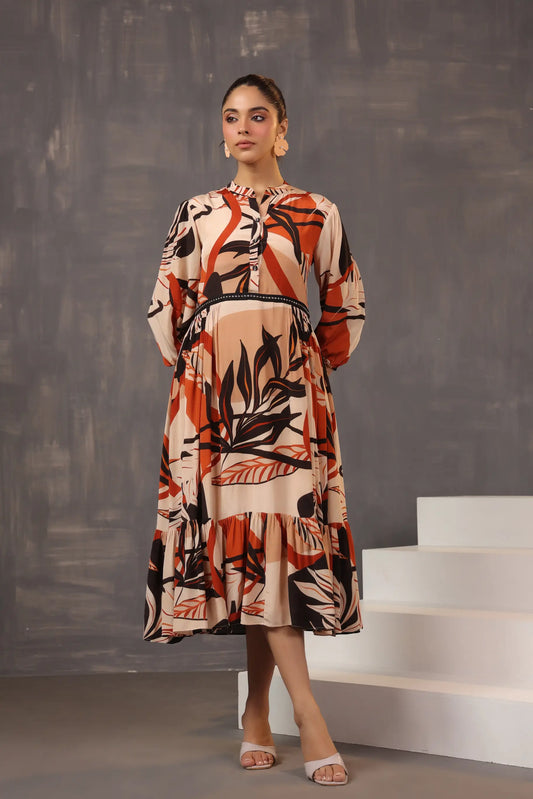 Abstract Knee Length Printed Dress