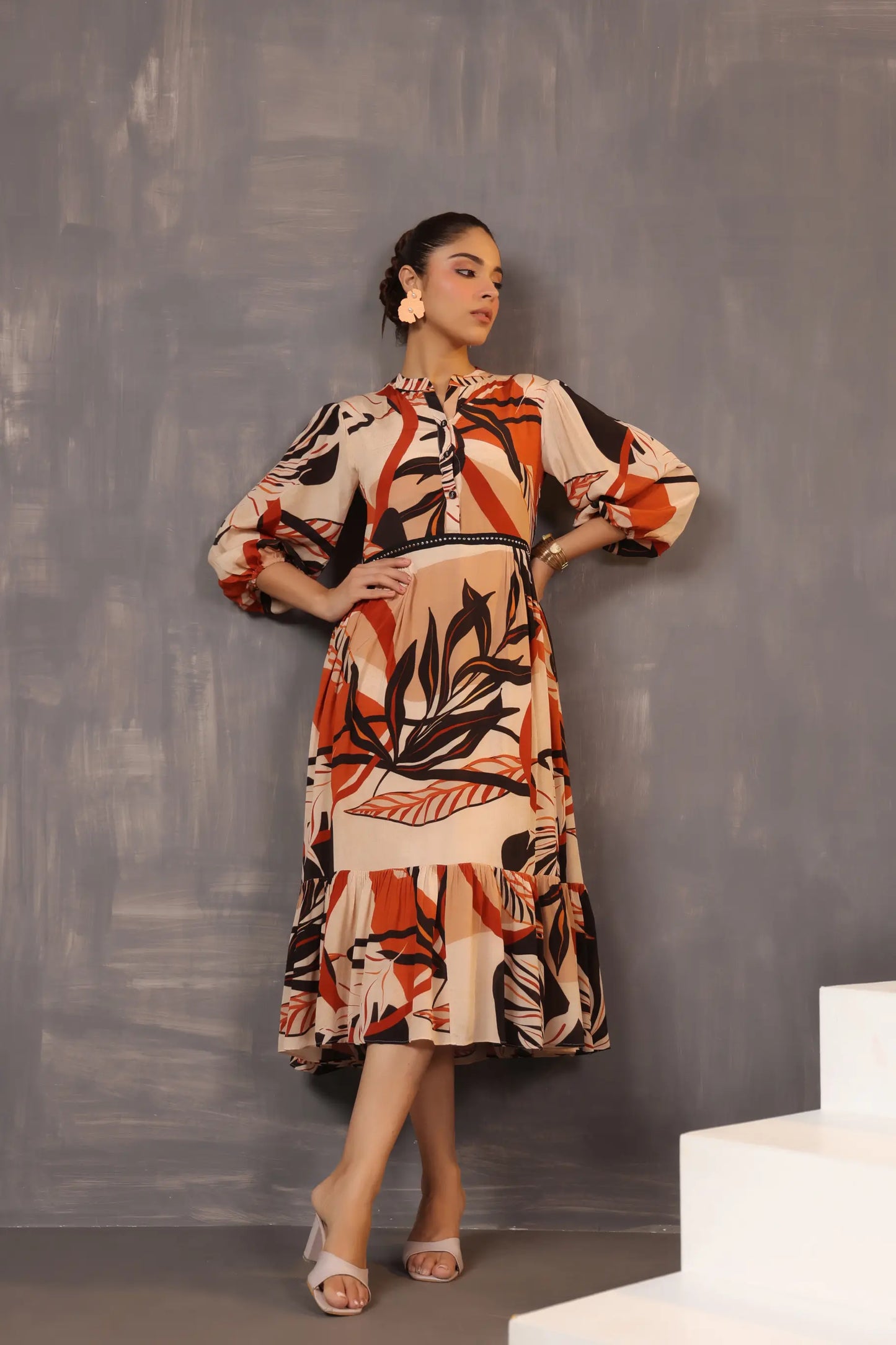 Abstract Knee Length Printed Dress