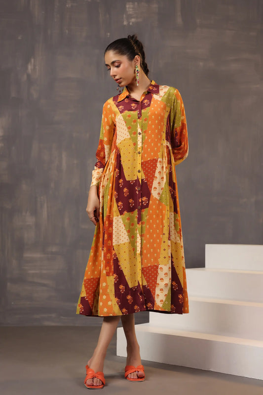 Knee Length Traditional Printed Dress