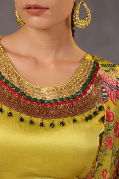 Printed Dhoti Pant with Printed Jacket and heavy Blouse