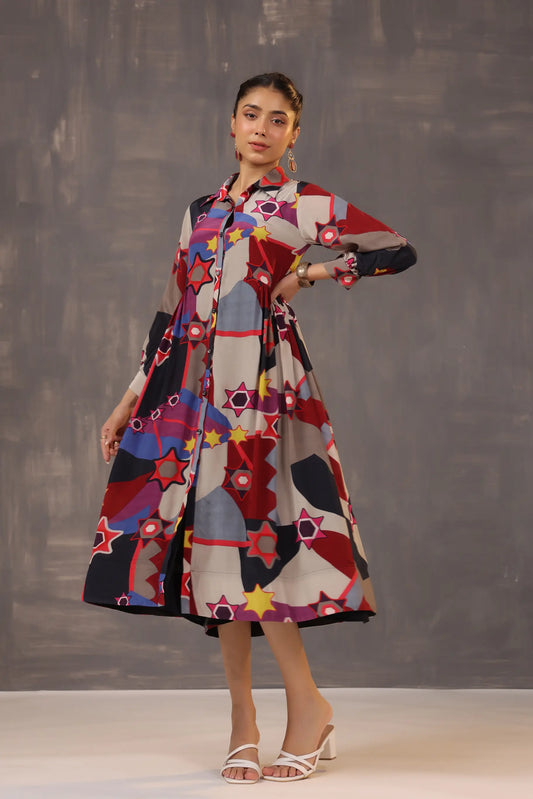 Knee Length Graphical Printed Dress