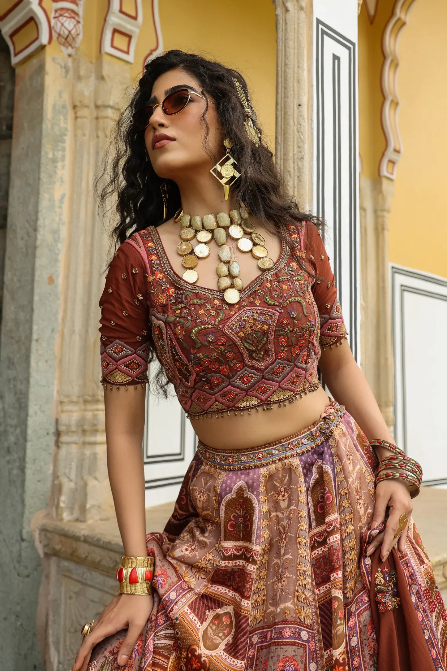 Traditional Printed lehanga with full machine embroidered Blouse & Dupatta