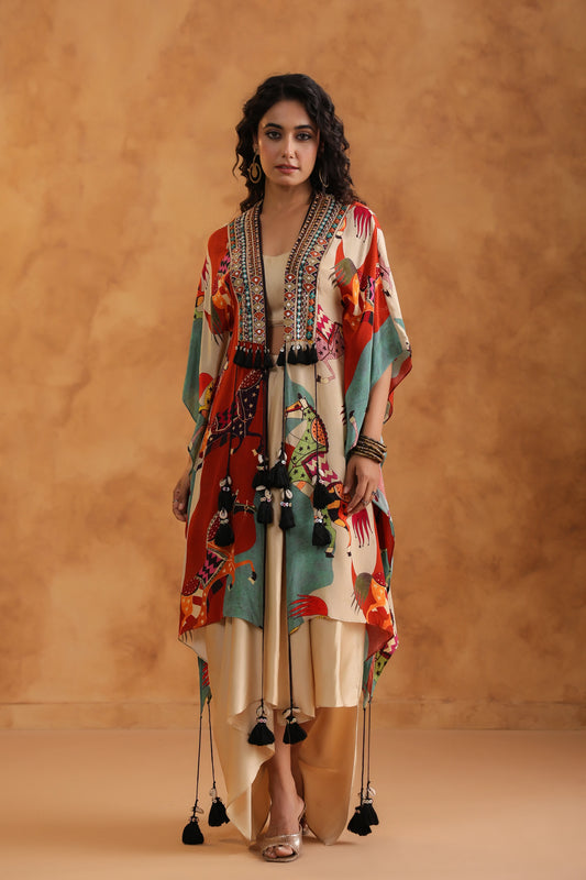 Multi Kaftan Dupatta Jacket Set