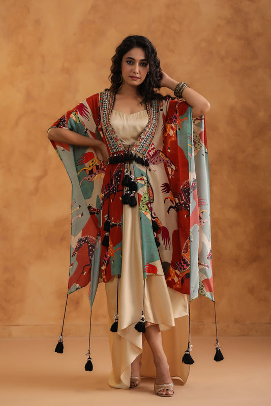 Multi Kaftan Dupatta Jacket Set