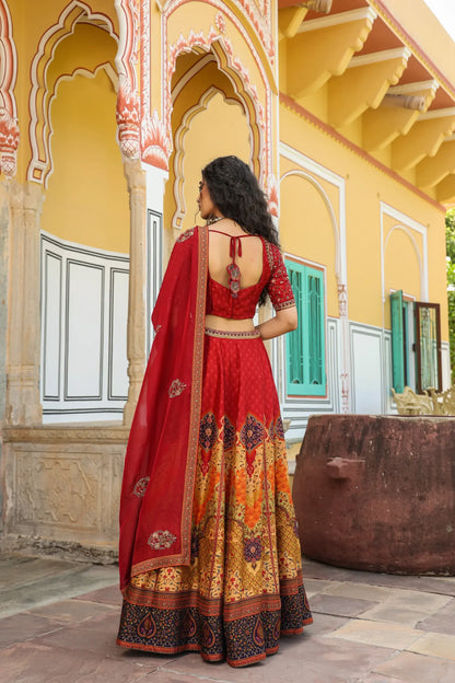 Shawl Pattern Print lehanga with embroidered blouse & dupatta