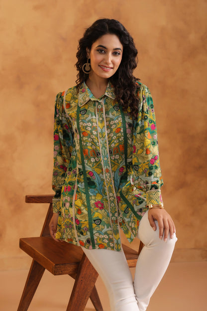 Printed Short Top with Lace work