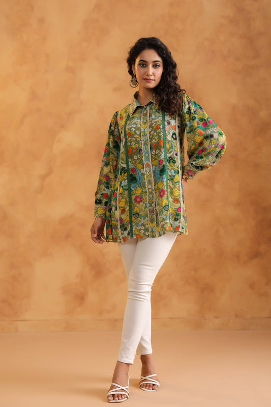 Printed Short Top with Lace work