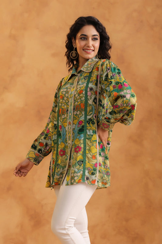 Printed Short Top with Lace work