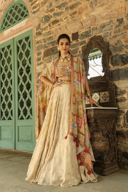 Divider Pant full length with emroidered Blouse and Printed Jacket