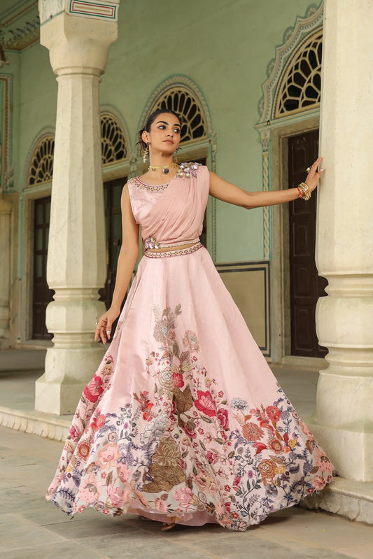 Pink peache colour lehanga with stylist blouse