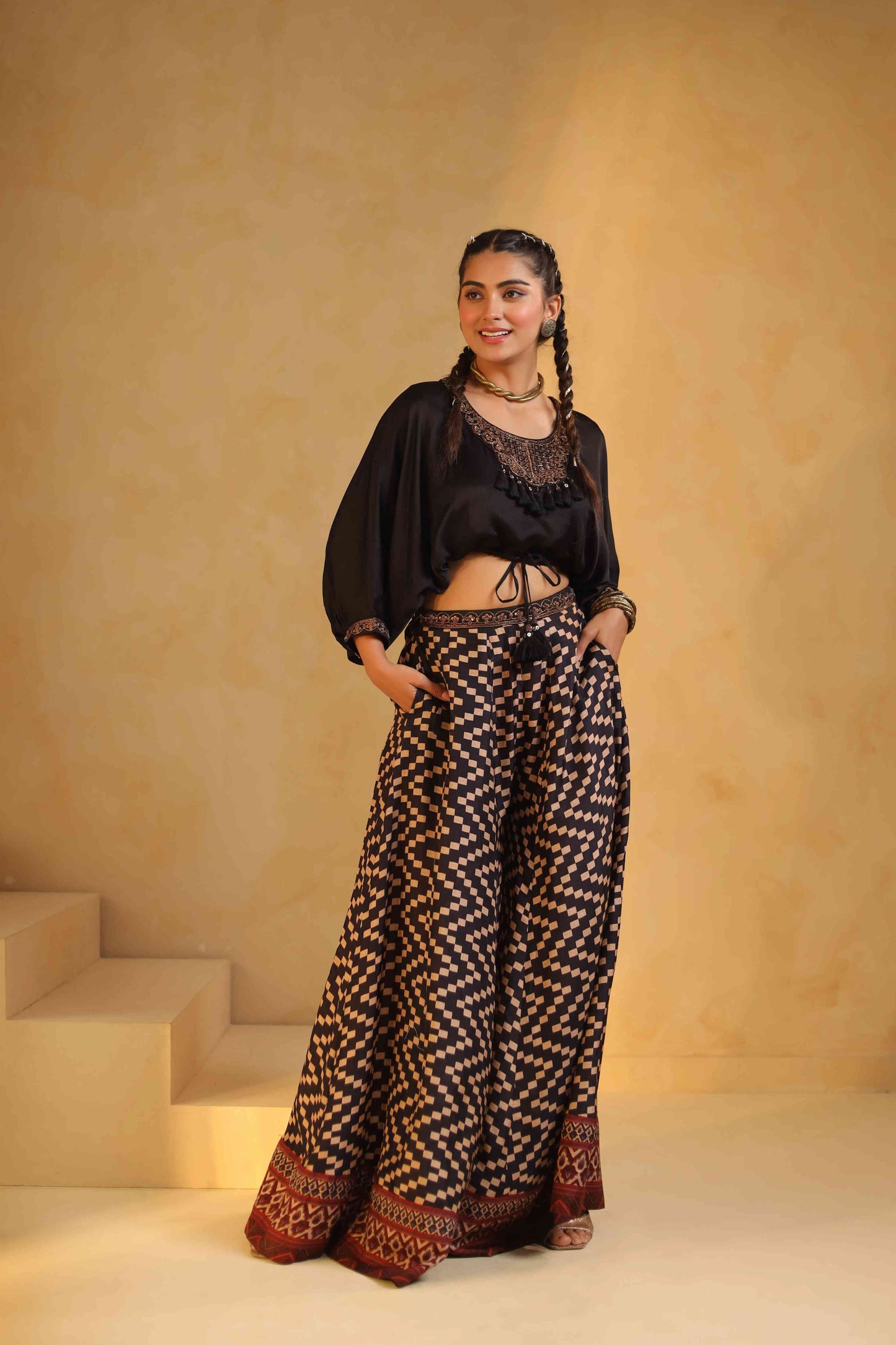 Abstact Palazzo with Cowl Top