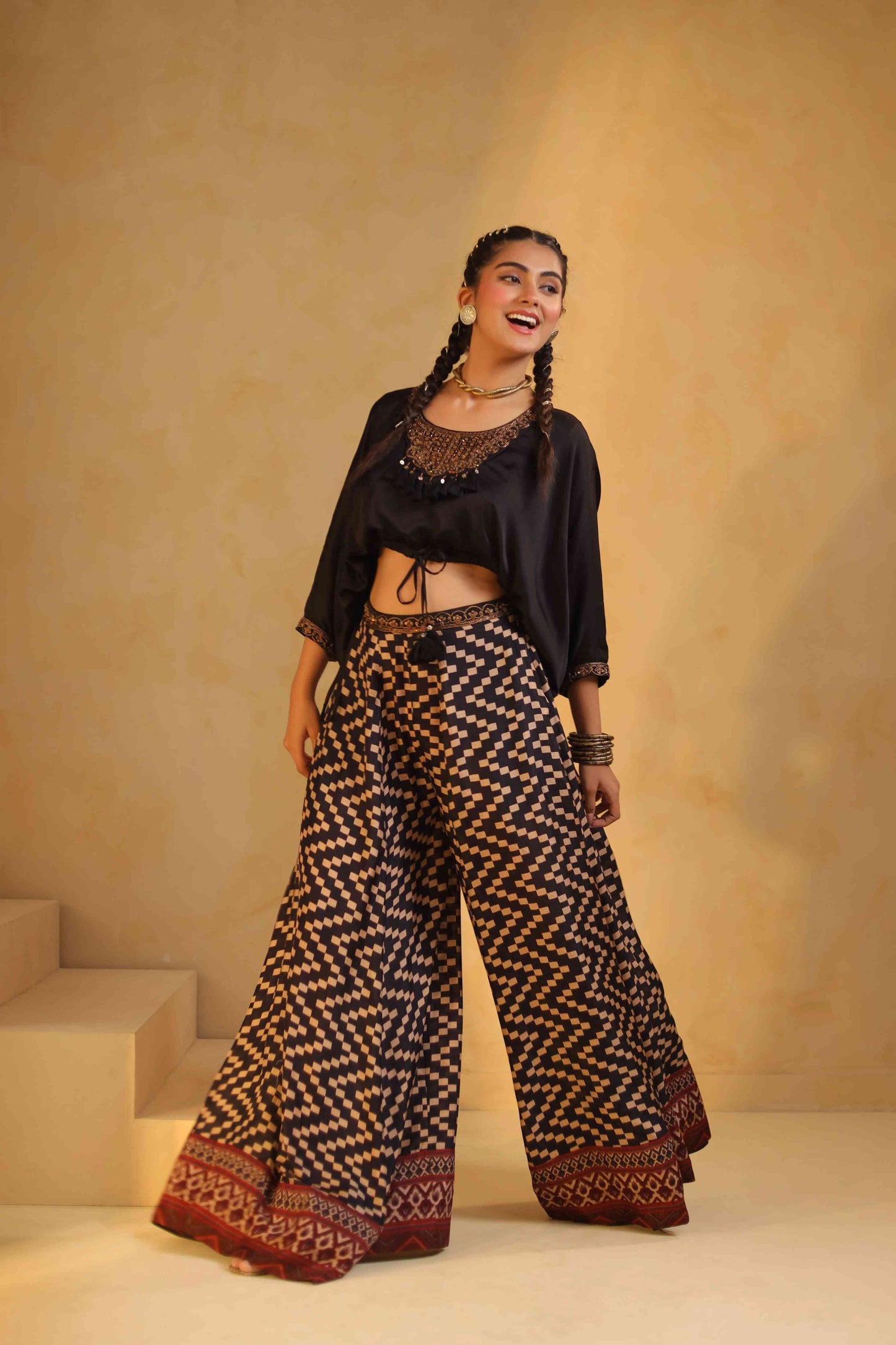 Abstact Palazzo with Cowl Top
