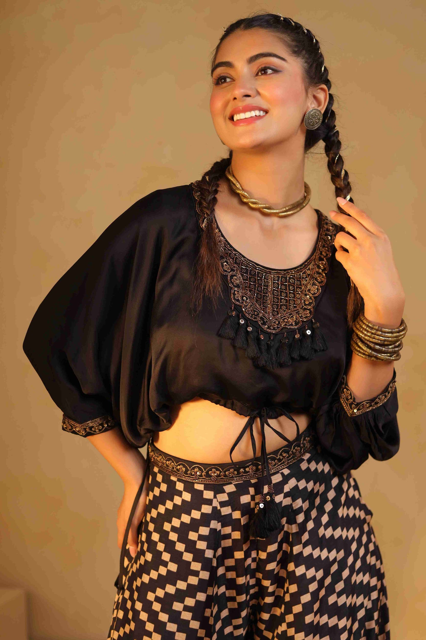 Abstact Palazzo with Cowl Top