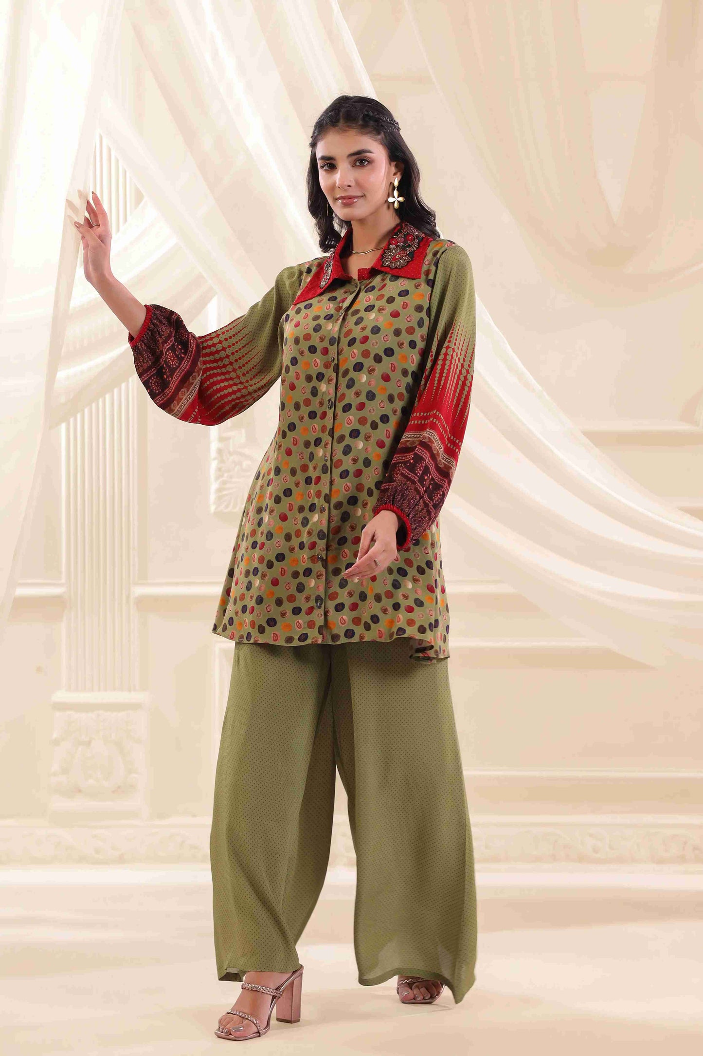 Printed Co-Ord Set with Embellished Neck