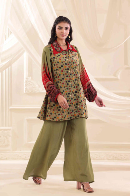 Printed Co-Ord Set with Embellished Neck